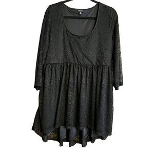 Women's Torrid Black Lace Babydoll Skater Dress, 3/4 Sleeves, 00, 10, M/L